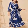 Women's Dress Plus Size Printed Elastic Waist Dresses
