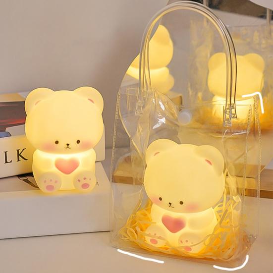 Мультяшный медведь Ночной светильник Мягкий свет без мерцания Питание от батареек Мягкий силиконовый