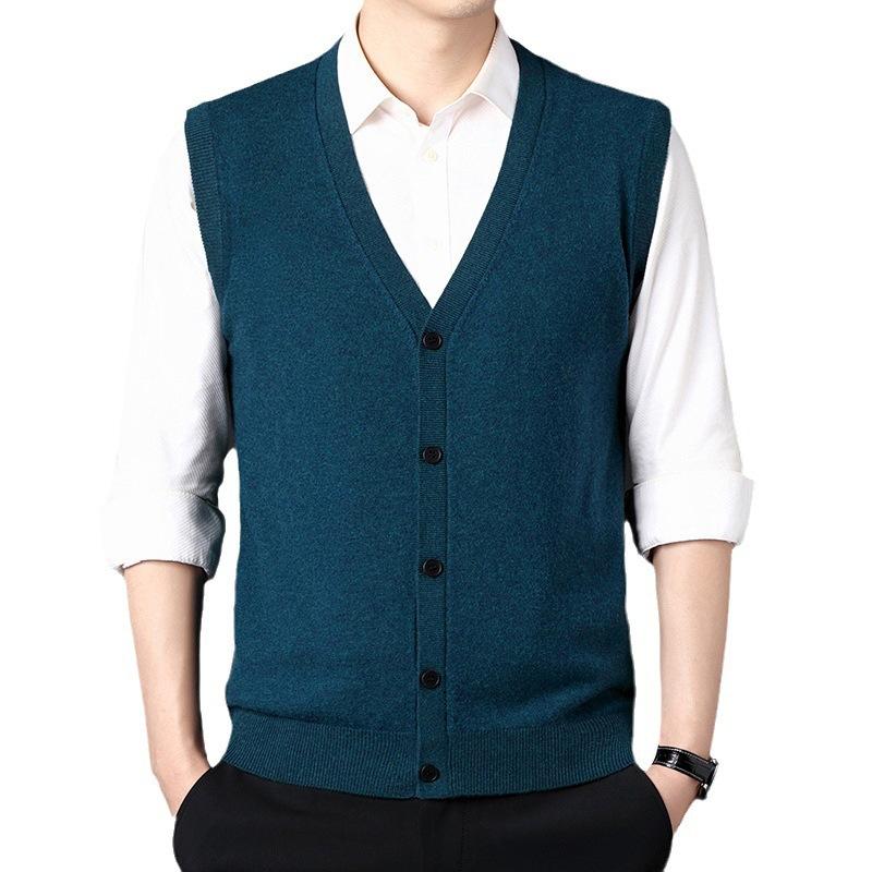 Мужской шерстяной жилет, осенне-зимняя мода, повседневный однотонный мужской кардиган без рукавов с V-образным вырезом, жилет, свитер для мужчин