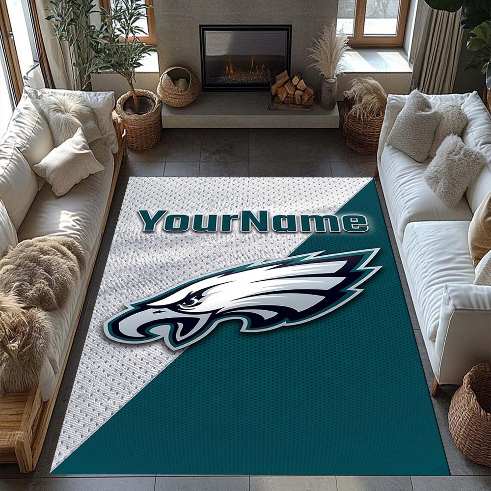 Philadelphia Eagles Personalized Text Floor Rug Office Rug Design For Playrooms Living Rooms Dining Room Outdoor Antislip Rug Anime Office Decor