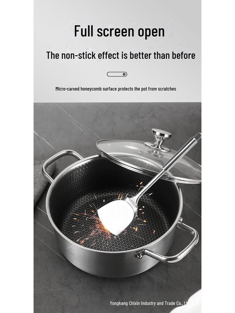 Кастрюля из нержавеющей стали 316 с антипригарным покрытием и сотовым узором, двойная ручка, трехслойная, совместима с индукционными и газовыми плитами, 26 см