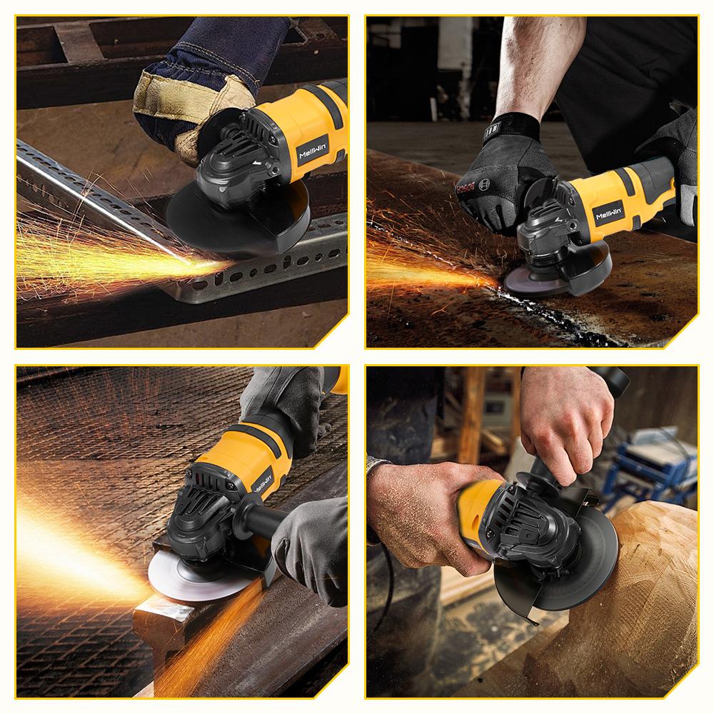 MELLWIN Аккумуляторная угловая шлифмашина 3000 Вт с бесщеточным двигателем и двумя аккумуляторами 18 В