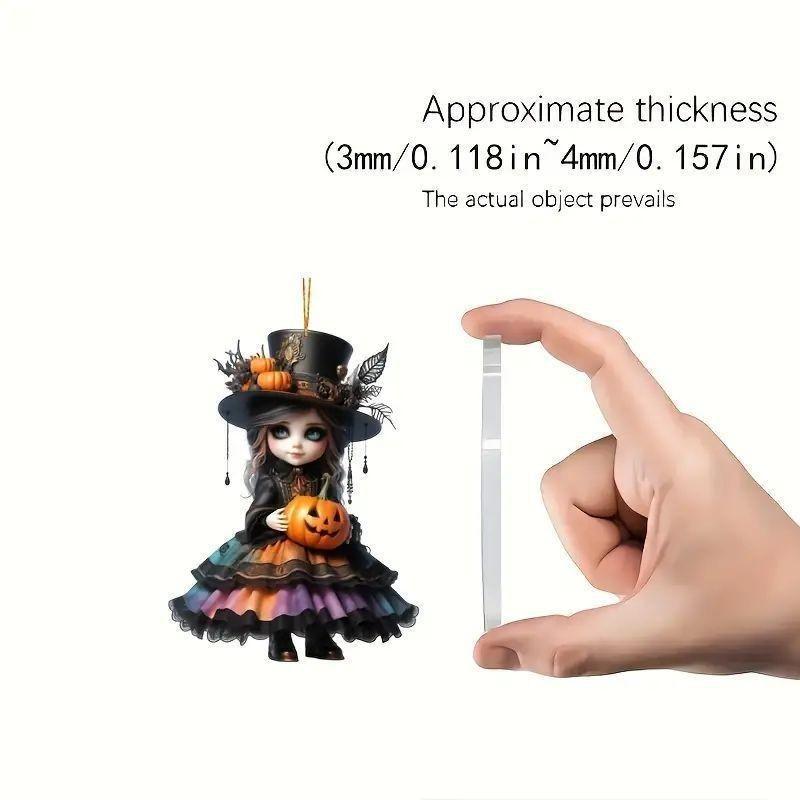 Acrylic Halloween Witch Car Rearview Mirror Decoration With Cartoon Style For Auto Interior Decor