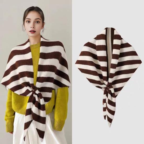 Women Knitted Shawl Wrap Striped Print Cardigan Cape Wool Cashmere Scarf Comfortable Ladies Accessory
