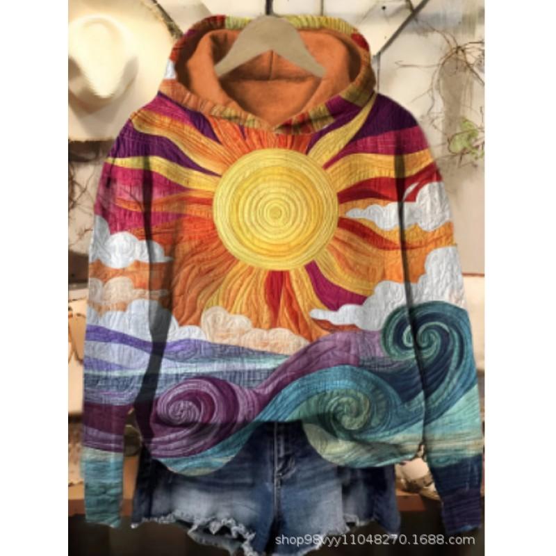 Womens Christmas Pullover Hoodie With Deer Print Red Loose Fit Oversized Sweatshirt Winter Casual Wear