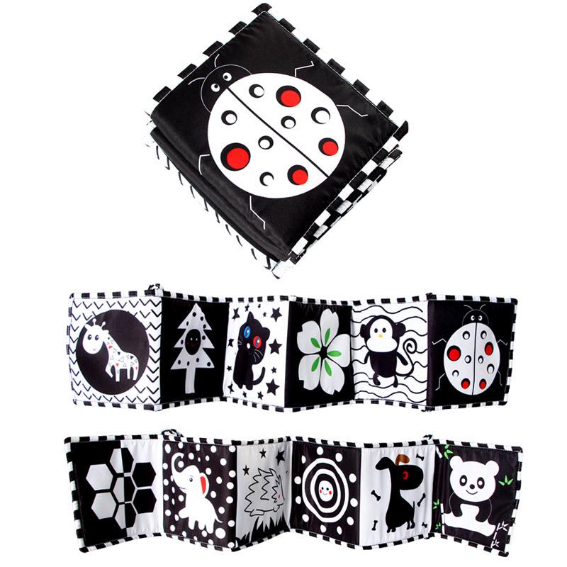 Черно-белая книжка-бампер для детской кроватки: Дизайн с мультяшным животным, Игрушка для прорезывания зубов, Защита от пинания, Подвесной аксессуар для младенца