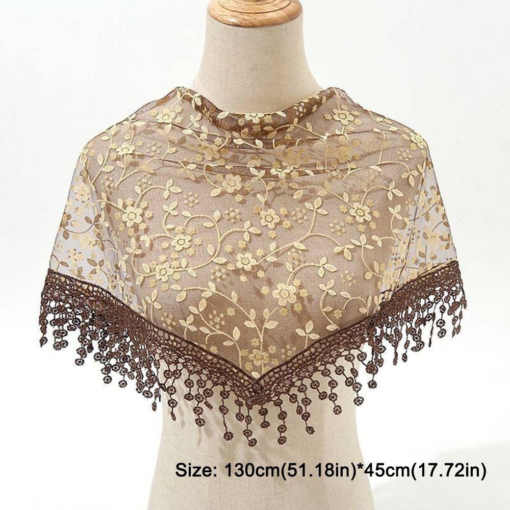Sun Protection Sunscreen Triangle Scarf Floral Lace Hollow Out Silk Hijab Tassel Shawls Scarves
