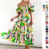Women's Summer Puff Sleeve Vacation Slim Long Skirt High Waist One-shoulder Printed Dress