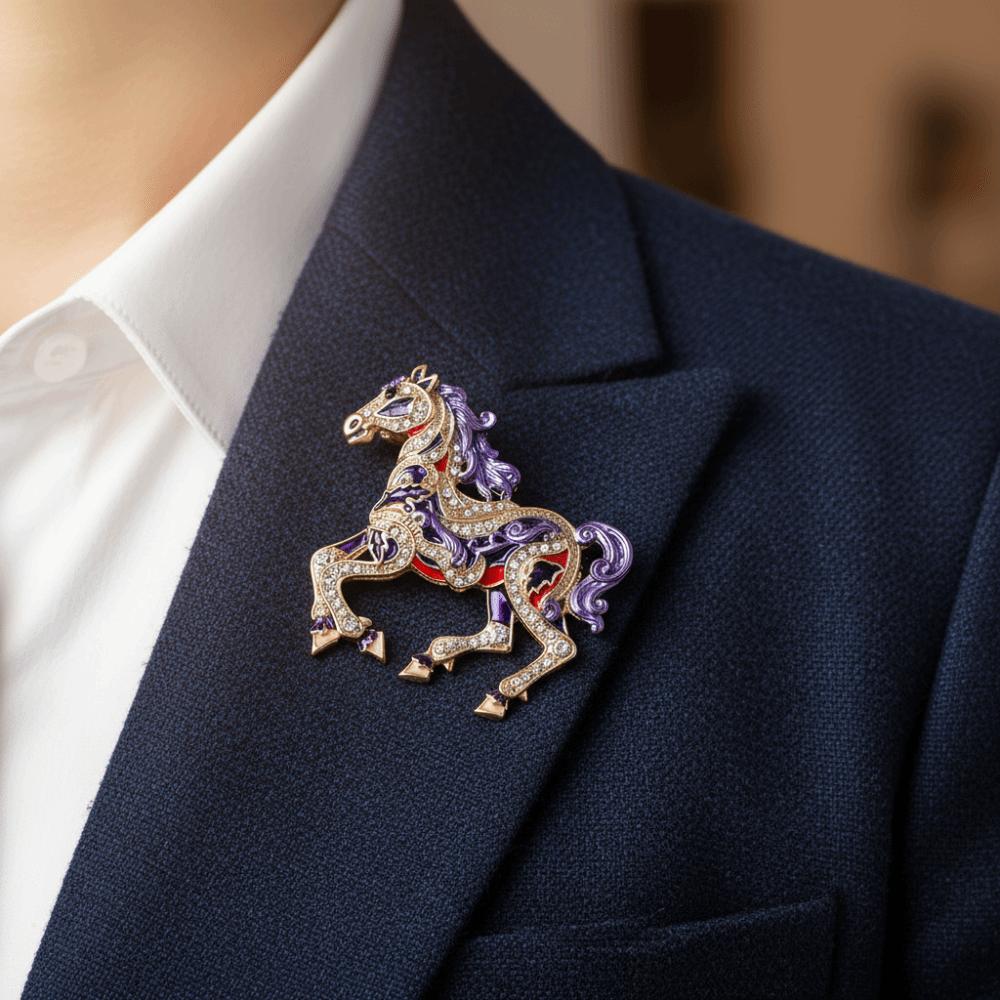 Retro Enamel Rhinestone Horse Brooch Chinese Style Animal Lapel Pins Zodiac Pin Women Accessories