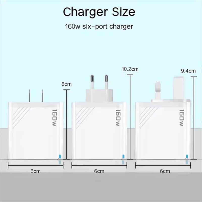 160W Multi Ports USB Type C Charger Fast Charging Phone Charger Adapter For iPhone Samsung Xiaomi Huawei EU/US Plug Wall Charger
