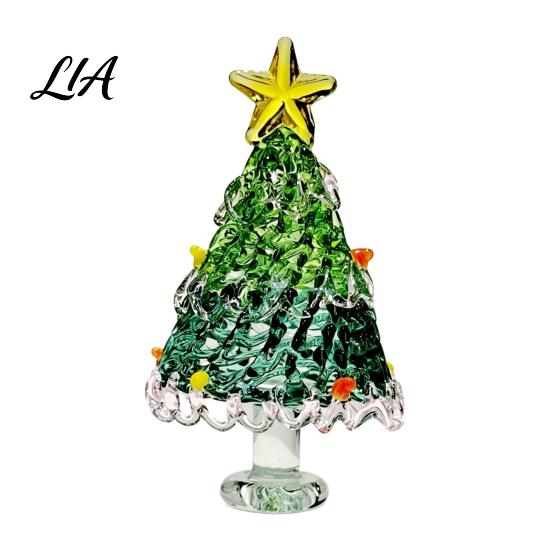 Decorative Christmas Collectibles Hand Blown Glass Tree Figurine, Mini Tabletop Ornaments Xmas Ornament, Handmade Desktop Holiday Decoration