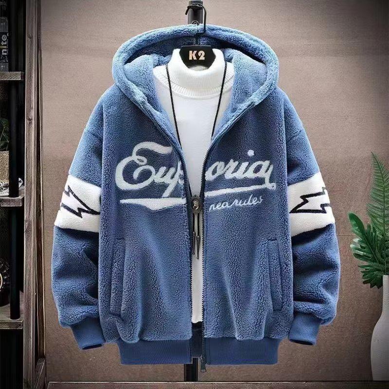 Мужская модная толстовка с капюшоном из овечьей шерсти - зимняя, свободного кроя, для учеников старших классов