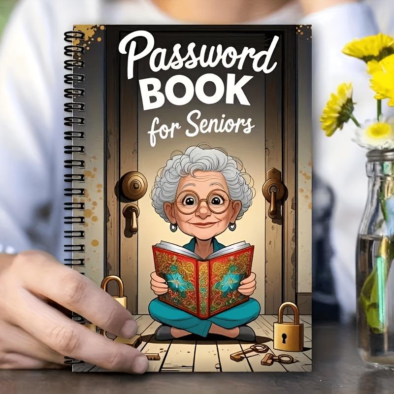 1 Pc Cartoon Spiral Password Notebook for Seniors, 70 Pages with Clasp, Login Organizer for Internet, Computer and Office Use
