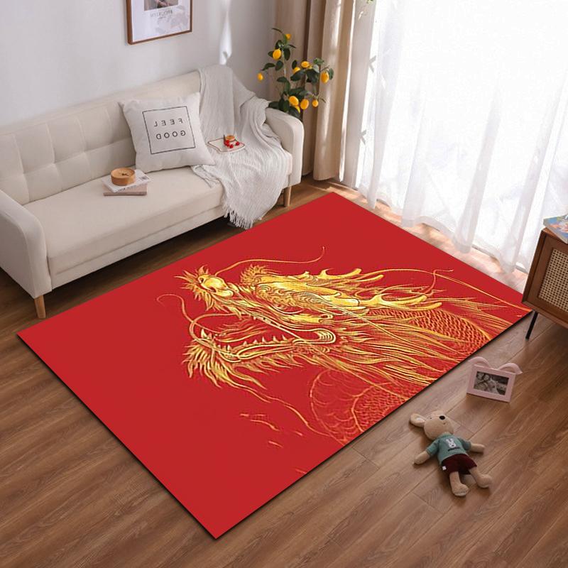 Red Carpet with Golden Dragon Pattern, Chinese Style Home Decor Suitable for use as an anti-slip for living room bedroom sofas