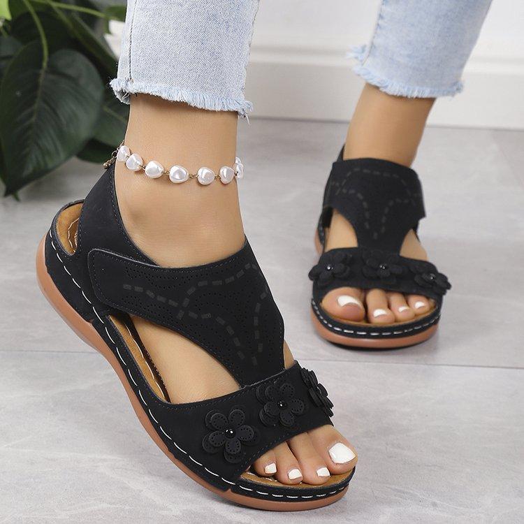 Женские босоножки на танкетке с цветами, лето 2024 года, размер плюс 43, прогулочные сандалии на платформе, женские, легкие нескользящие римские туфли для женщин