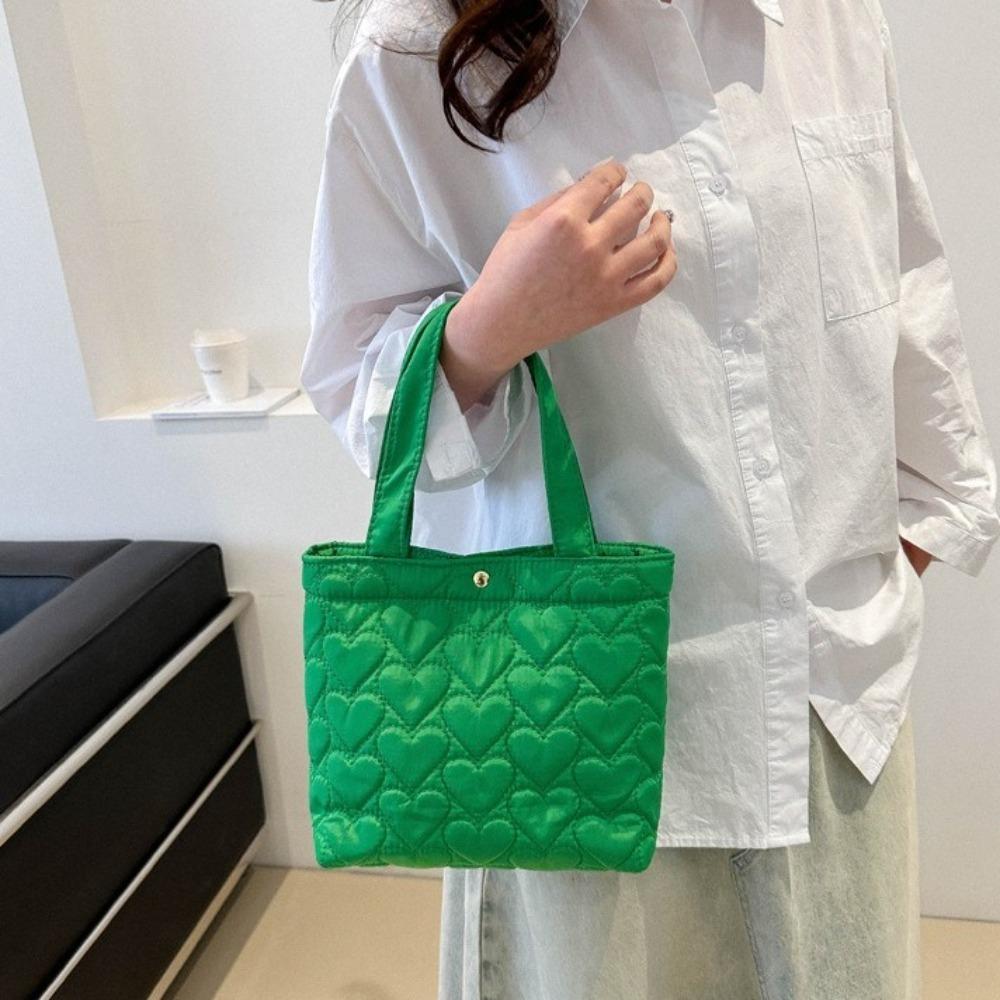 Solid Color Padded Tote Bag Heart Shape Puffer Underarm Bag Casual Cloud Handbag Women