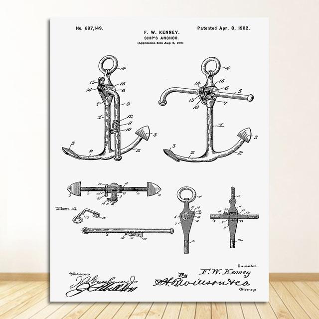 Плакат, подарки моряку, яхта, якорь, колесо корабля, парусный чертеж, морская настенная живопись, холст, картина, парусник, патент, принт, винтаж