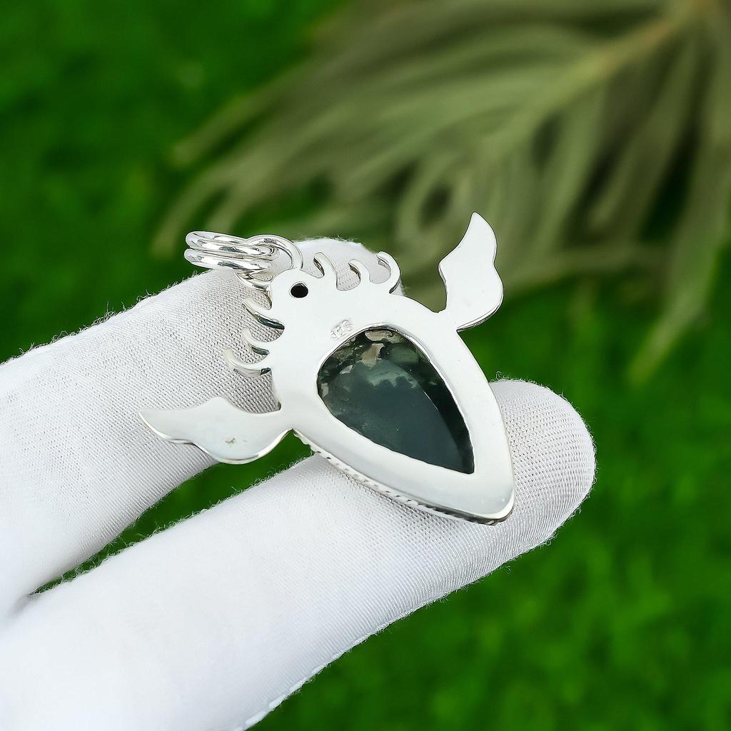 Solar Moss Agate Stone Mozambique Garnet 925 Sterling Silver New Pendant Jewelry