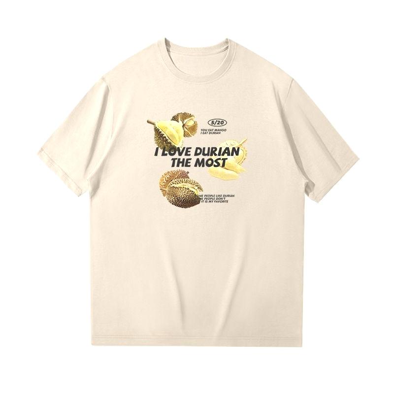 2025 Осень и Зима Тяжелая Милая Футболка с Фруктовым Принтом Мужская Женская Чистый Хлопок Повседневная Свободная Персонализированная Универсальная Футболка