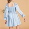 Girls' Square Neck Dress Sleeve Flared Hem Party Dress