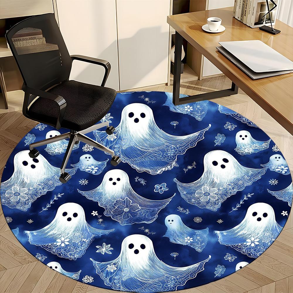 1pc Ghost Floral Office Round Area Rug, Indoor Mat Suitable ForOffice, Under Office Chairs Bedroom Living Room Home Decor, Room Decot102
