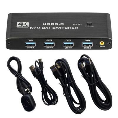 4K HDTV KVM-переключатель для двух компьютеров с общим дисплеем, периферийными устройствами и USB-хабом, не требующий драйверов