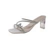 2025 Fashion Silver Crystal Sandals Women Thick Heel Sandles Woman Summer Med Heeled Party Shoes Female
