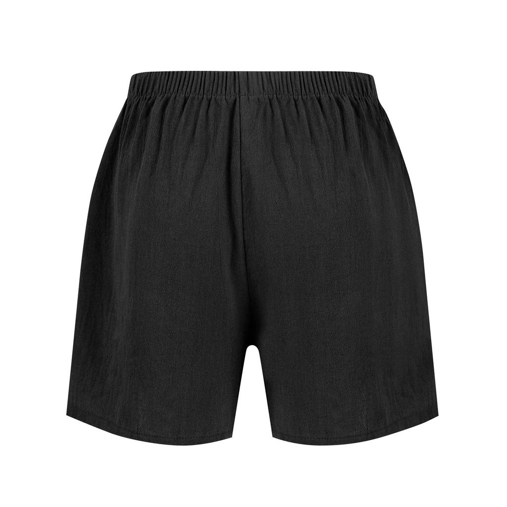 Casual Shorts High Waisted Cotton Hemp Straight Leg Wide Leg Pants