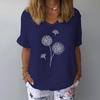 (M-3XL) Summer New Women V Neck Short Sleeve Dandelion Print T-shirt Blouse Top Soft