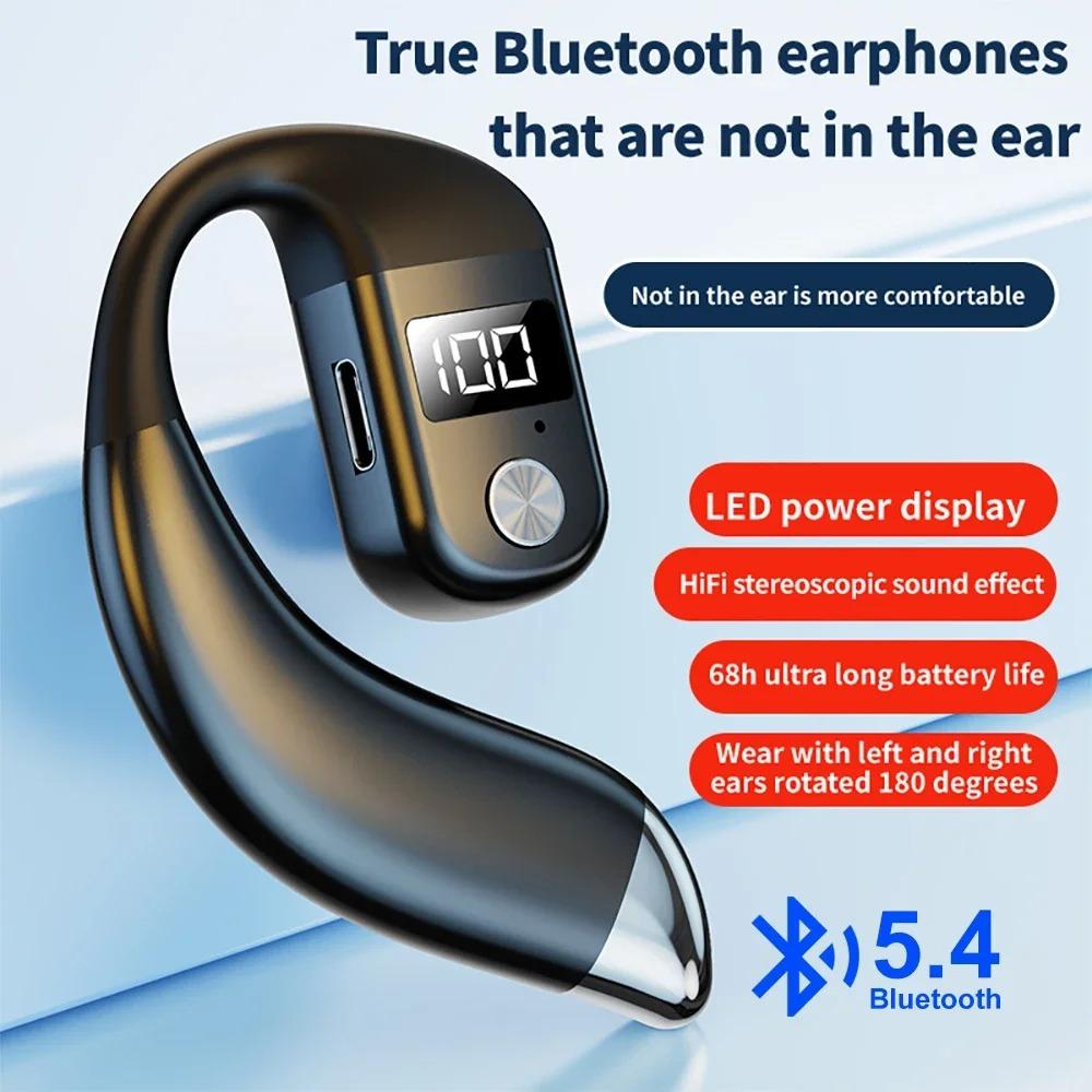Мини Bluetooth 5.4 Наушник Одинарный Ушной Крючок Бизнес Наушник Светодиодный Дисплей Hi-Fi Стерео Шумоподавление Спорт Водонепроницаемая Гарнитура