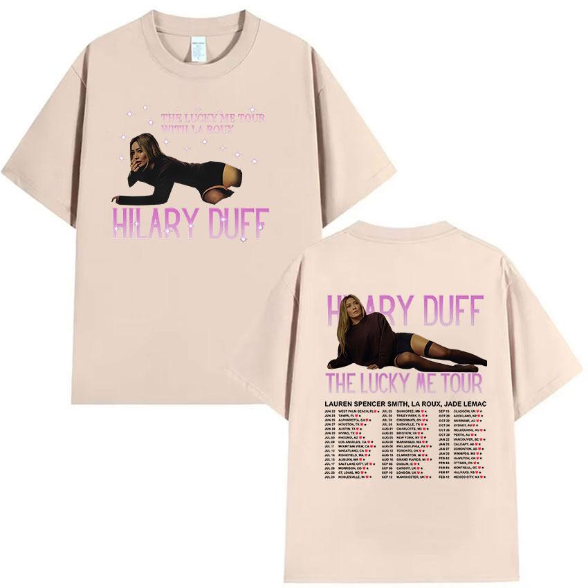Хилари Дафф The Lucky Me Tour 2026 Печатная Футболка Унисекс Женская Винтажная Мода Короткий Рукав Футболки 100% Хлопок Футболка Уличная Одежда
