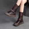 Retro Round Toe Mid-calf Boots Versatile Genuine Leather Casual Women's Shoes