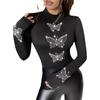 Женская футболка с длинным рукавом и принтом бабочки, черная, осенне-зимняя, горячая, буровая