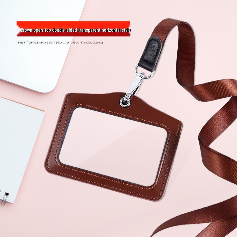 Genuine Leather ID Card & Badge Holder with Lanyard
