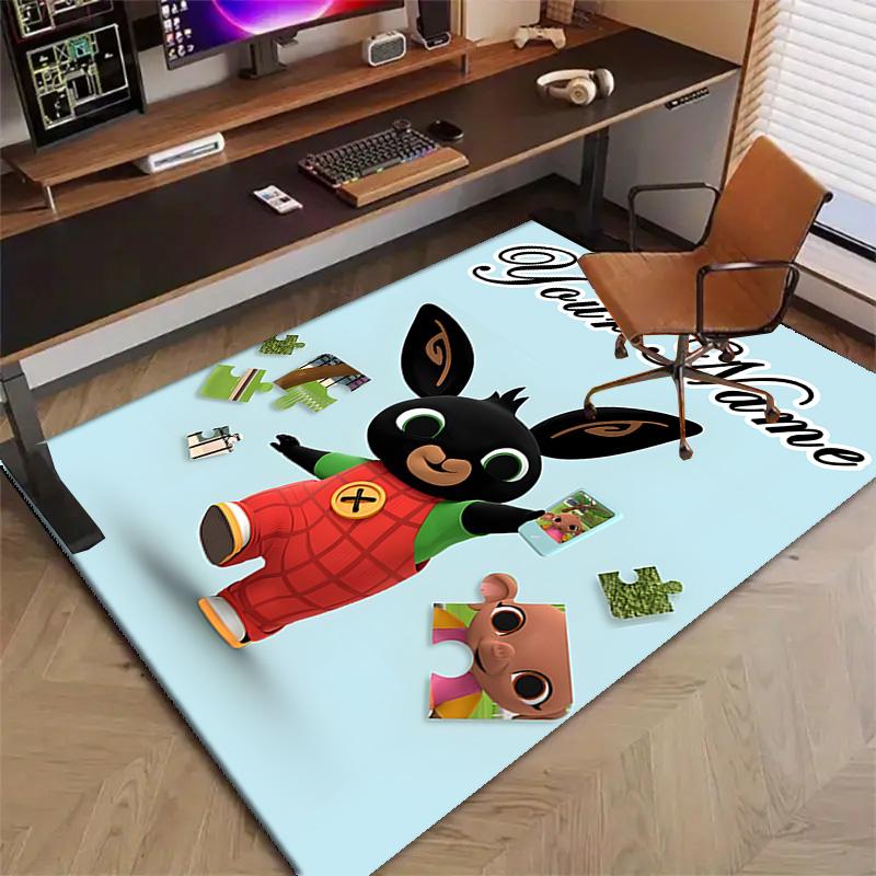 Custom Bing Bunny Mat Personalized Name, Polyester Washable Indoor Entryway Rug, Gift for Christmas, Easter, Thanksgiving Day