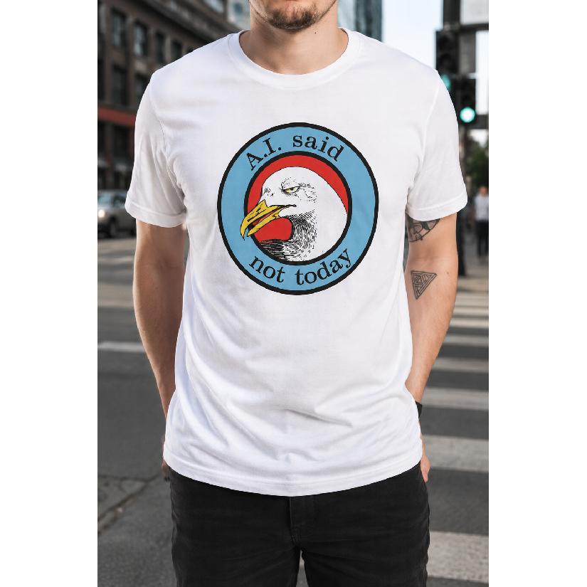 Plus Size - Men's T-Shirt S-5XL Featuring A Bold Eagle Graphic Print With 'A.I. Said Not Today' Text - A Casual Short-Sleeve Crew-Neck Top With A