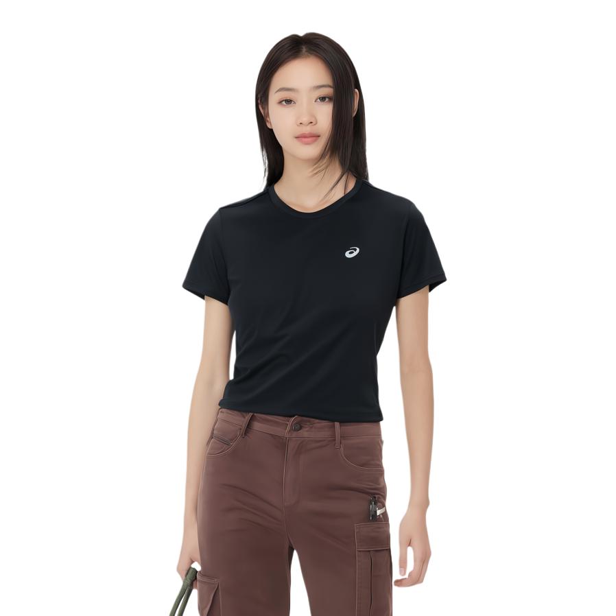 ASICS T Shirts Women's Black Crew Neck Moderate Straight Fit 2012D164-001