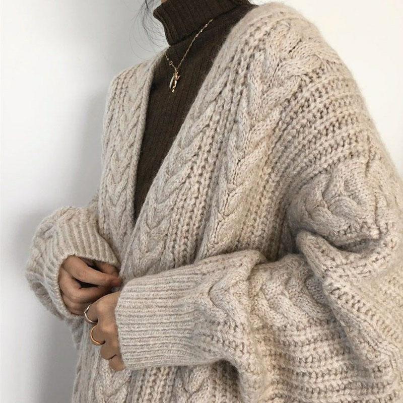 Женский корейский повседневный длинный свитер, кардиган, офисный женский мягкий удобный однотонный свободный трикотаж с длинными рукавами и рукавами «летучая мышь»