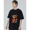 Crewneck T Shirt Black Colorful Patchwork Teddy Bear Graphic Print Casual Streetwear Fashion Unisex Top for Men and Women Daily Wear Outfit