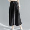 Лето 2024 Женские черные плиссированные брюки с высокой посадкой и широкими штанинами: Универсальный, Стройнящий, Свободный крой, Большой размер, Повседневный, Длина девять десятых.