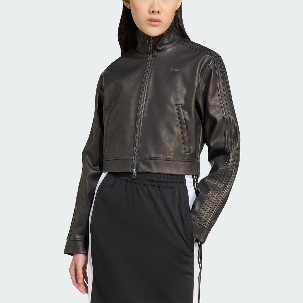 adidas Оригинальная куртка Firebird из искусственной кожи, классическая спортивная куртка с воротником-стойкой и молнией, женские куртки JW7291