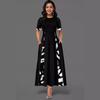 Women's Print Splicing Mid-sleeve O-Neck Skirt Skirt