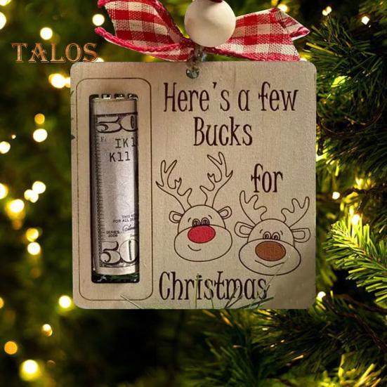Handmade Wooden Money Holder Christmas Tree Reindeer Money Clip Wallet Ornament with Blessing Placing Money Dispenser for Christmas Tree Home
