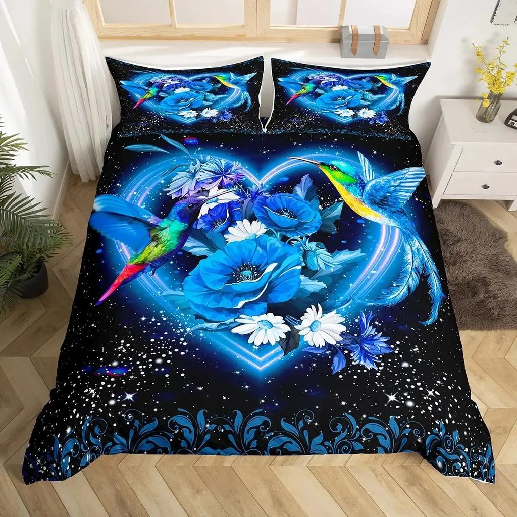 Комплект пододеяльника Колибри Размер Дабл Для Девочек Садовые Птицы Фермерский Дом Цветочный Комплект Постельного Белья Любителям Колибри Пододеяльник