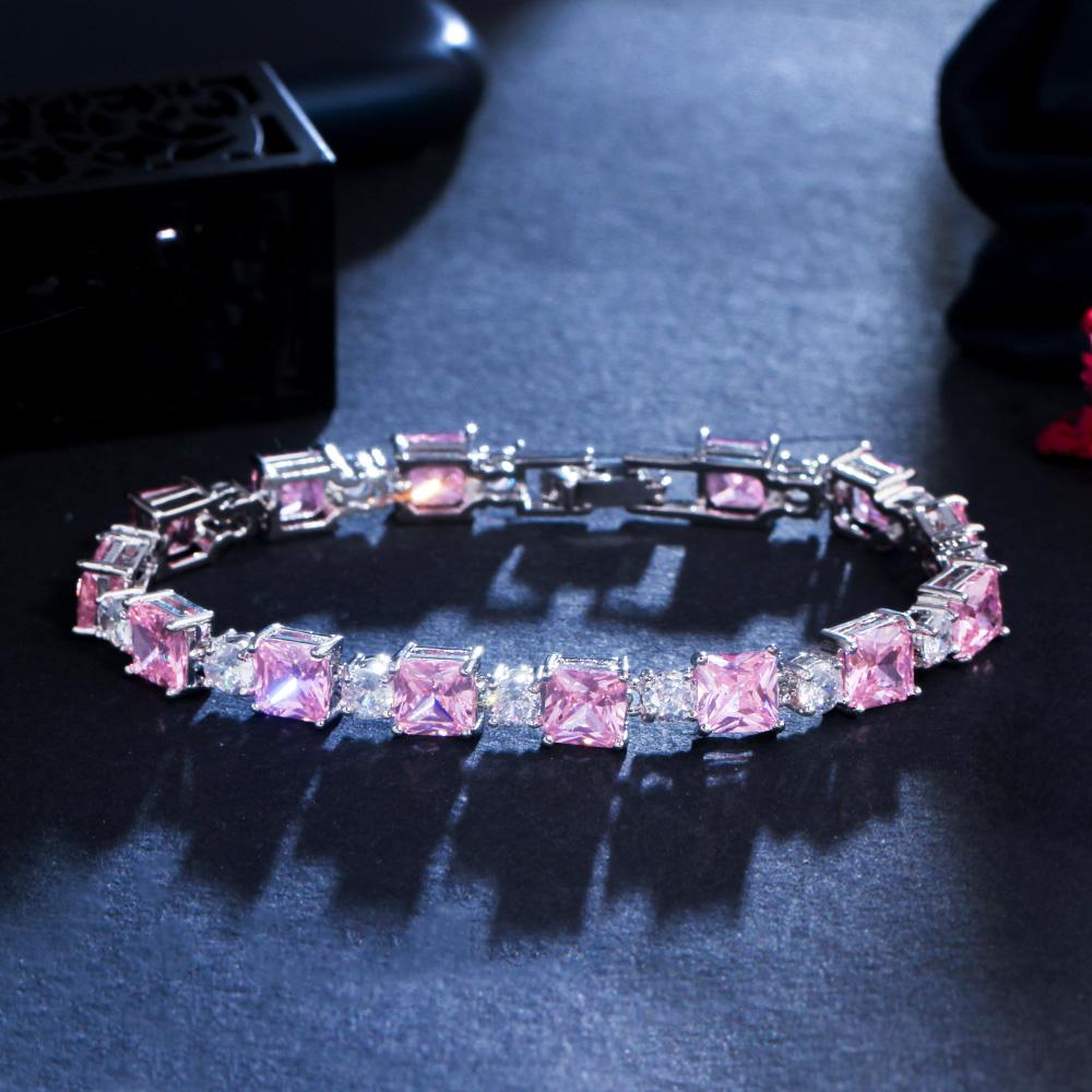 CMM Classic Light Blue Cubic Zirconia Square Tennis Bracelet