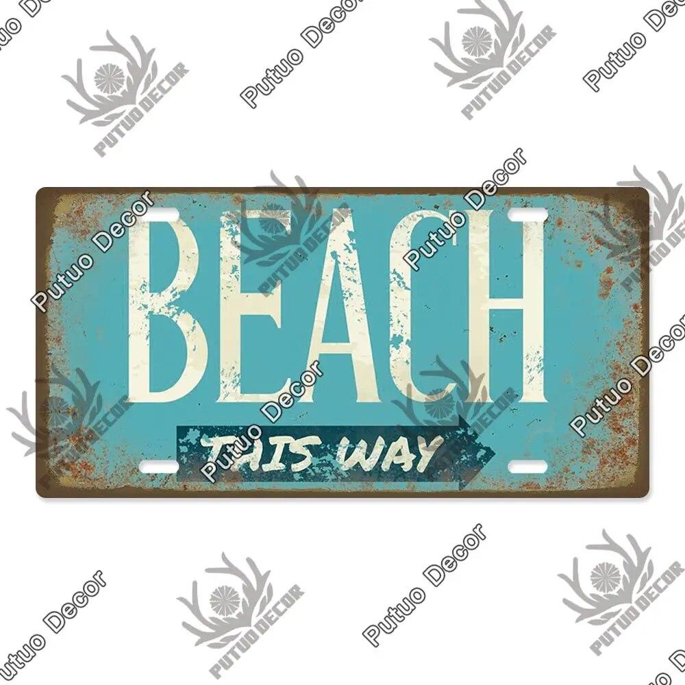 Putuo Decor Beach Retro Tin Sign Licenses Plate Plaque Metal Vintage Poster for Pub Bar Surf Club Man Cave Wall Art Decoration