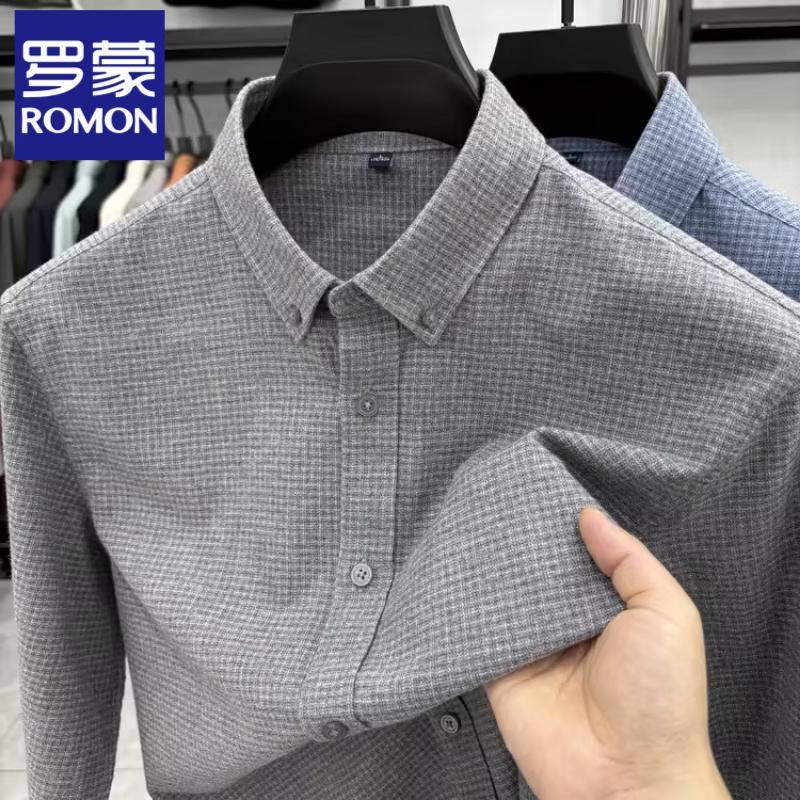 ROMON Мужская хлопковая рубашка в клетку с начесом E