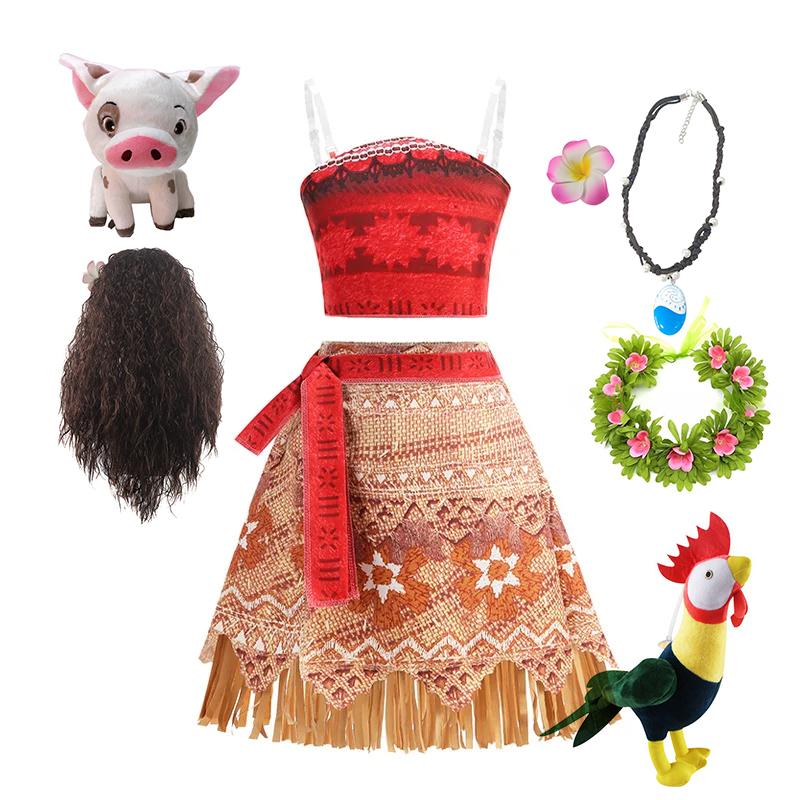 2 4 6 8 Yrs Kids Vaiana Clothing Set Role Playing Moana Disguise Princess Dress Up Pageant Apparel Beach Hawaii Frock