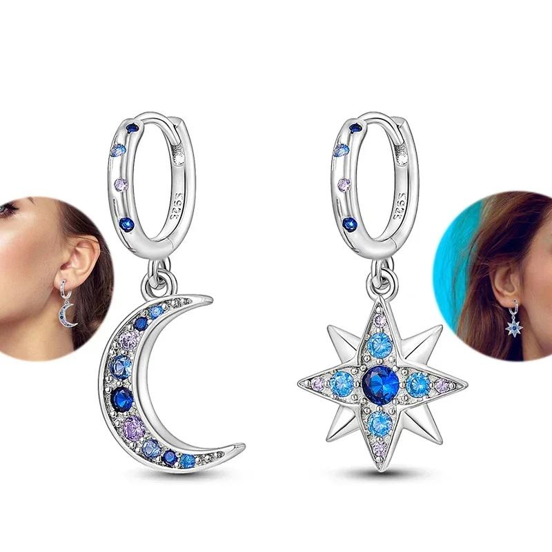 Серьги-кольца из серебра 925 пробы 'Любовь Перо Луна Звезда Сердце', подходят для оригинальных подвесок, для женщин и девочек, гвоздики, ювелирные изделия, подарки