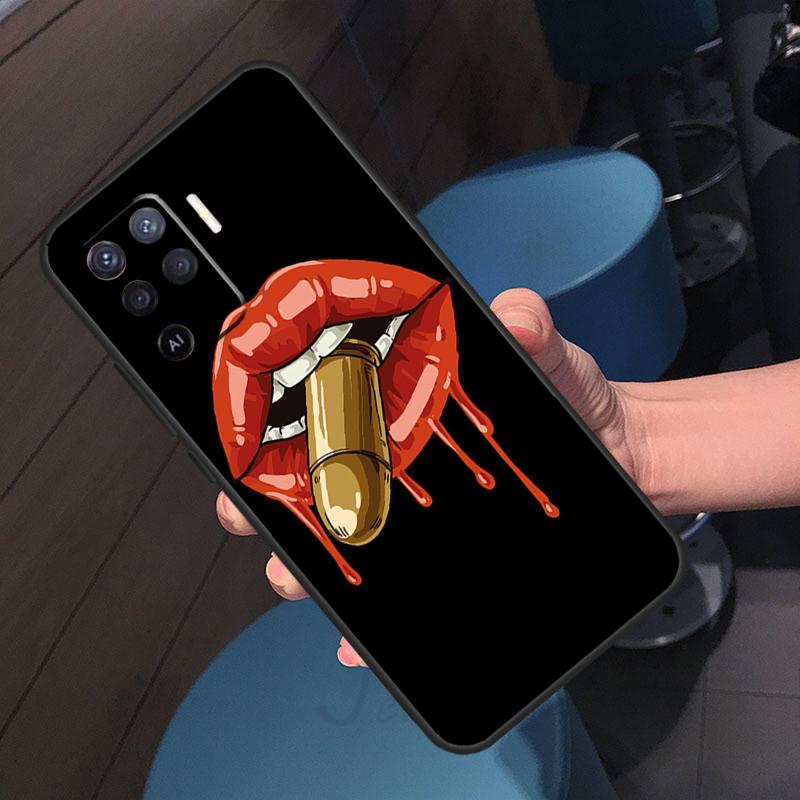 Sexy Red Lips Case For Oppo A18 A38 A58 A78 A98 A60 A80 A40 A96 A76 A16 A94 A74 A54 A15 A17 A57 A77 A5 Pro
